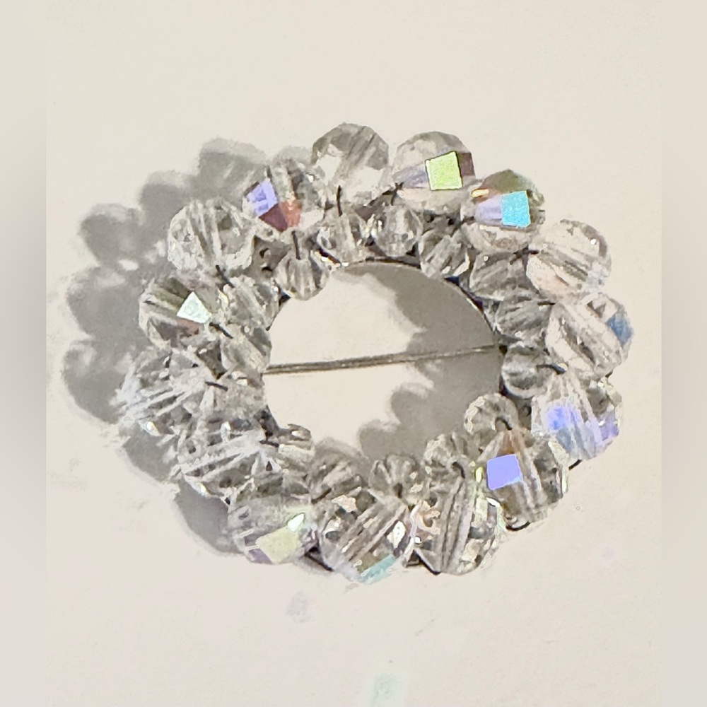 Aurora Borealis Crystal Bead Wreath Brooch Eclectic Grandpa